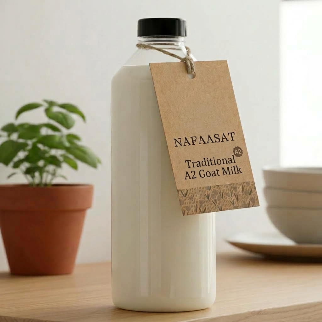 Nafaasat Traditional A2 Goat Milk — single origin ancestral A2 beta-casein milk Karachi, Rs.799/litre